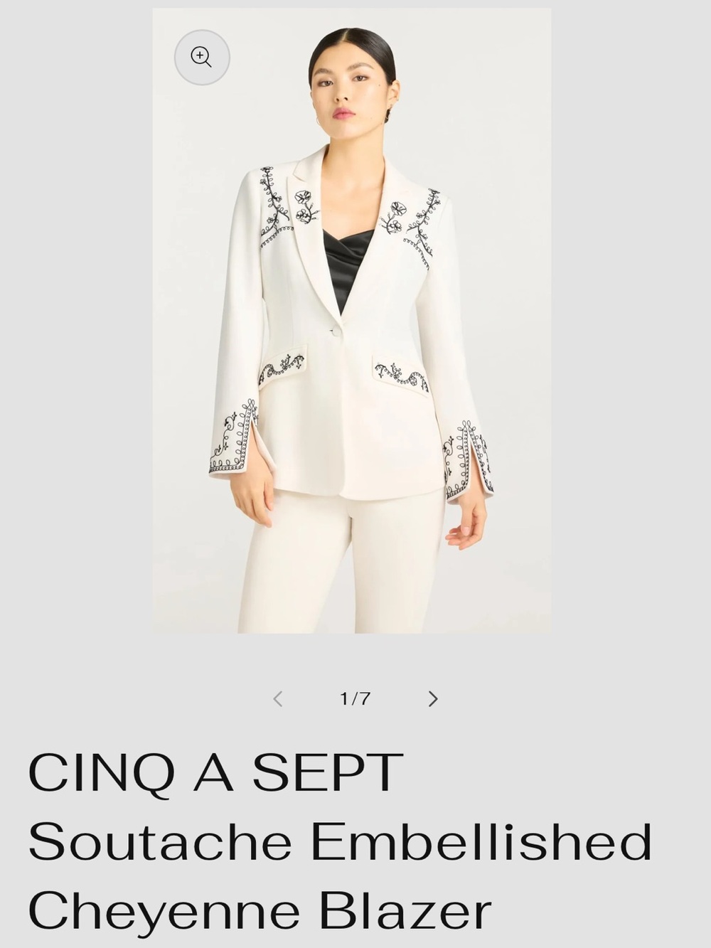 cinq a sept White Blazer with Black Soutache Embroidery